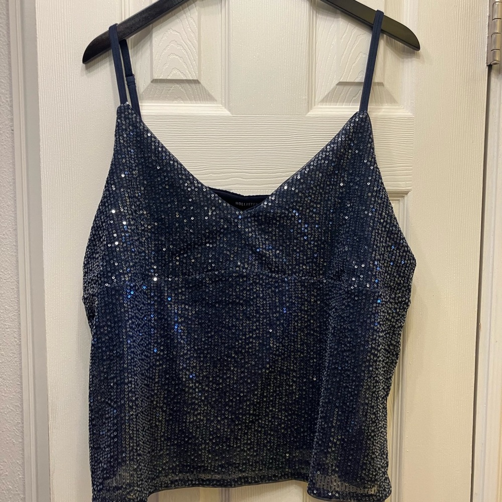 Hollister Blue Sequin Spaghetti Strap Tank Top XXL